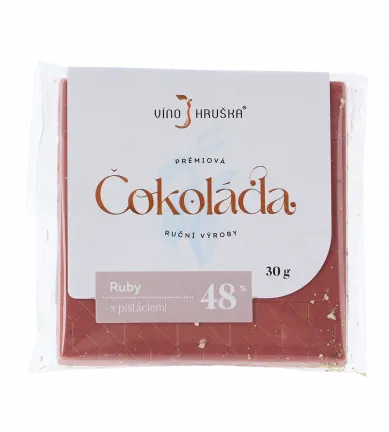 Čokoláda Ruby 48% s pistáciemi 30 g