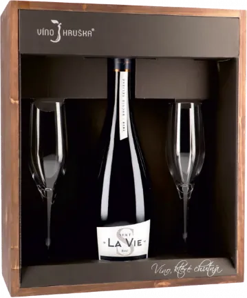 Kazeta La Vie Deluxe vč.dřevěného korpusu (sekt, 2x sklenice Exquisit)